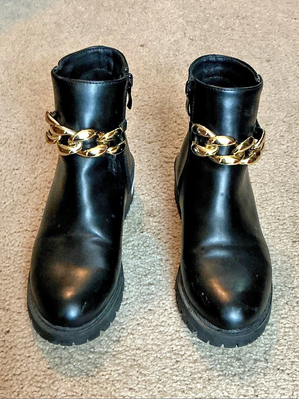 Chain Detail Black Combat Boots US 2